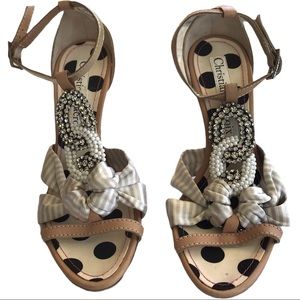 Christian Lacroix Embellished Leather & Silk  High Heel Sandals Size 8 (M. B)